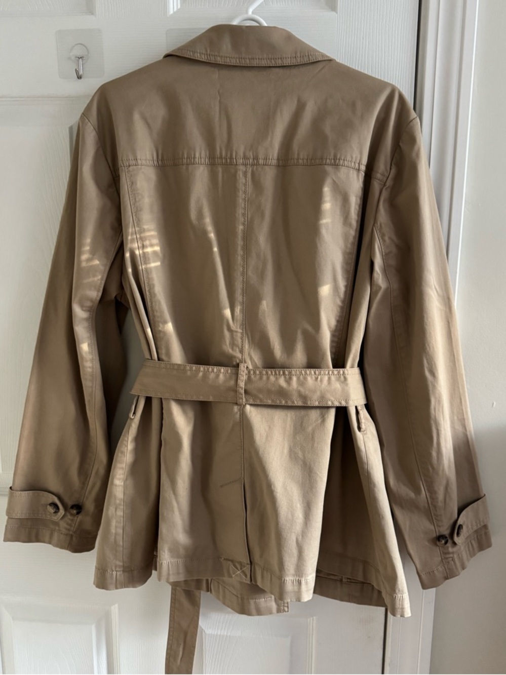 Trench Jacket Short Length Cotton Khaki XL - Picture 8 of 14